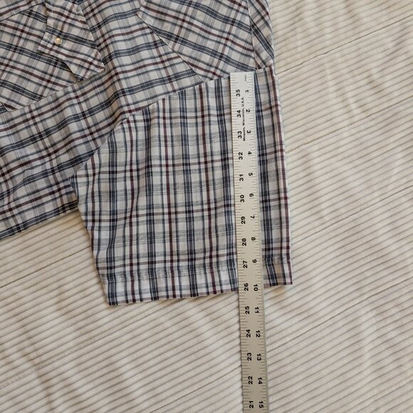 Plains Western Wear Pearl Snap front shirt blue white red plaid XL EUC - Picture 7 of 10